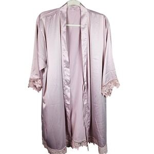 Womens XXL XXXL Mauve Satin Lace Trim Kimono Robe Plus Size Sleepwear Loungewear
